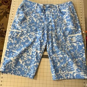 Jeanstar 12P Pedal Pusher Clam Diggers Blue and Floral Cargo Pants